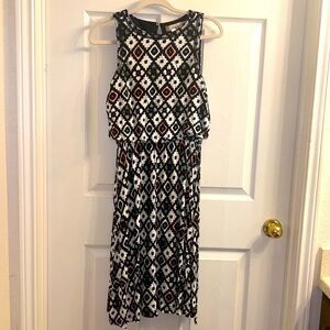 Loft Coral Sleeveless Dress Tie Belt Elastic Waist Ruffle Hem Size S Womens